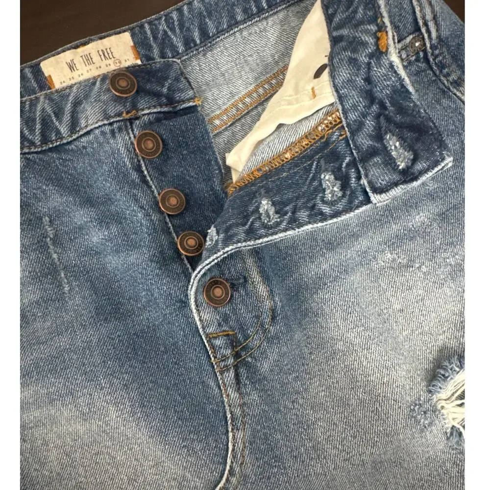 Free People We The Free Denim A Line‎ Button Fly Mini Skirt Size 30